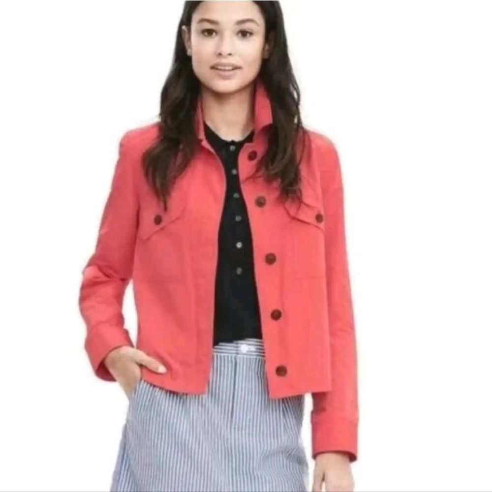 Banana Republic Neon Coral Pink Cropped Lightweight Nylon Type Jacket Size xs